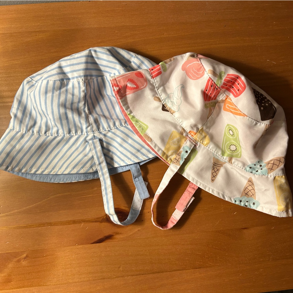 Reversible sun, summer, beach, pool hats Baby 12-24 months- Set of 2